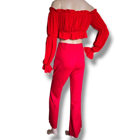 Like New ❤️ Maeve by Anthropologie Red Knit Flared Leg High Waist Pants - Picture 9 of 16